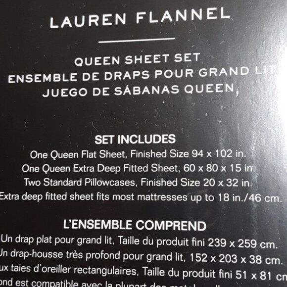 Ralph Lauren - Lauren Flannel Queen Sheet Set (4pcs) - Picture 8 of 11